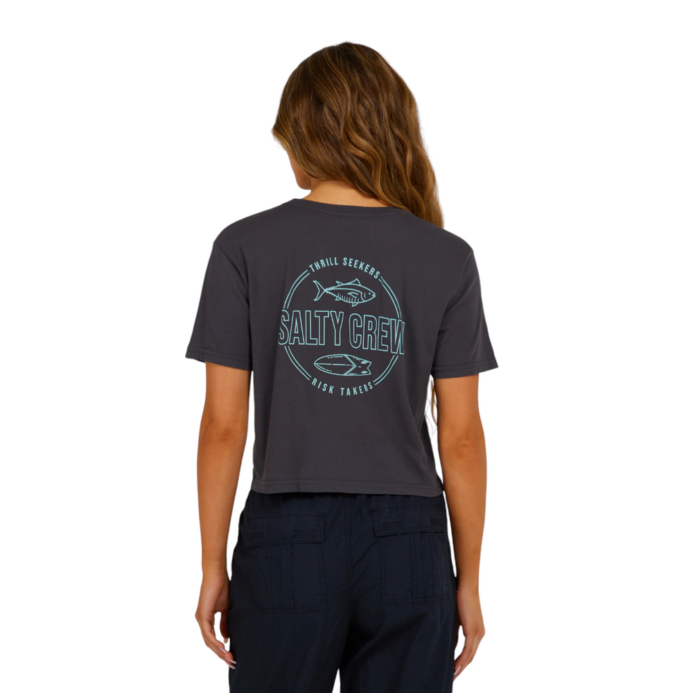 Salty Crew Womens Outlined Charcoal Crop Tee