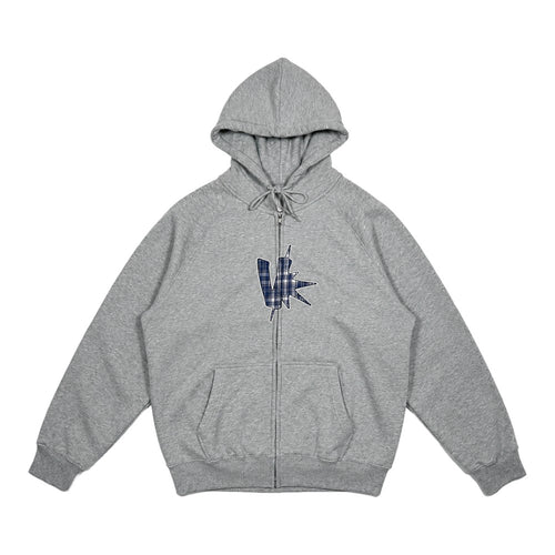 Vulgus applique hoodie (grey/blue)