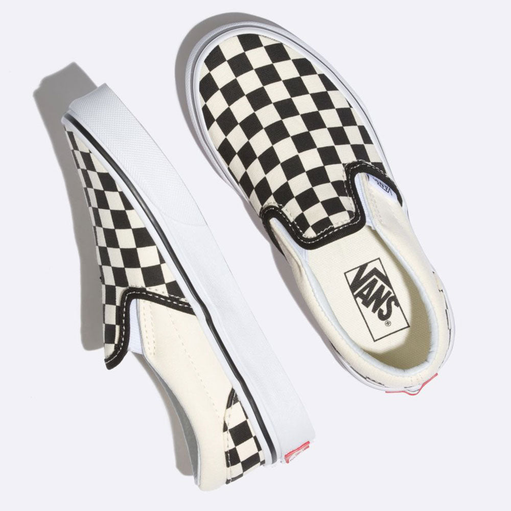 Vans Classic Checkerboard Kids Slip On Shoes Black White